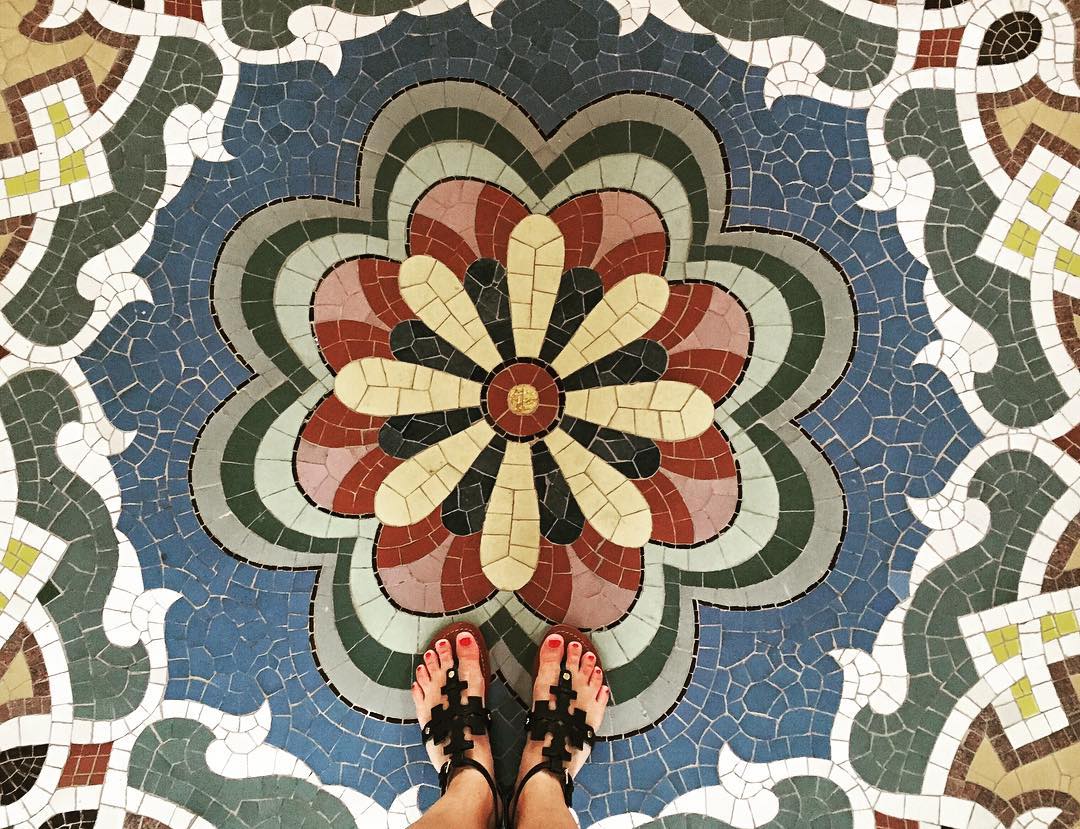 Decorative mosaic floor during Courtney’s One&Only Royal Mirage stay